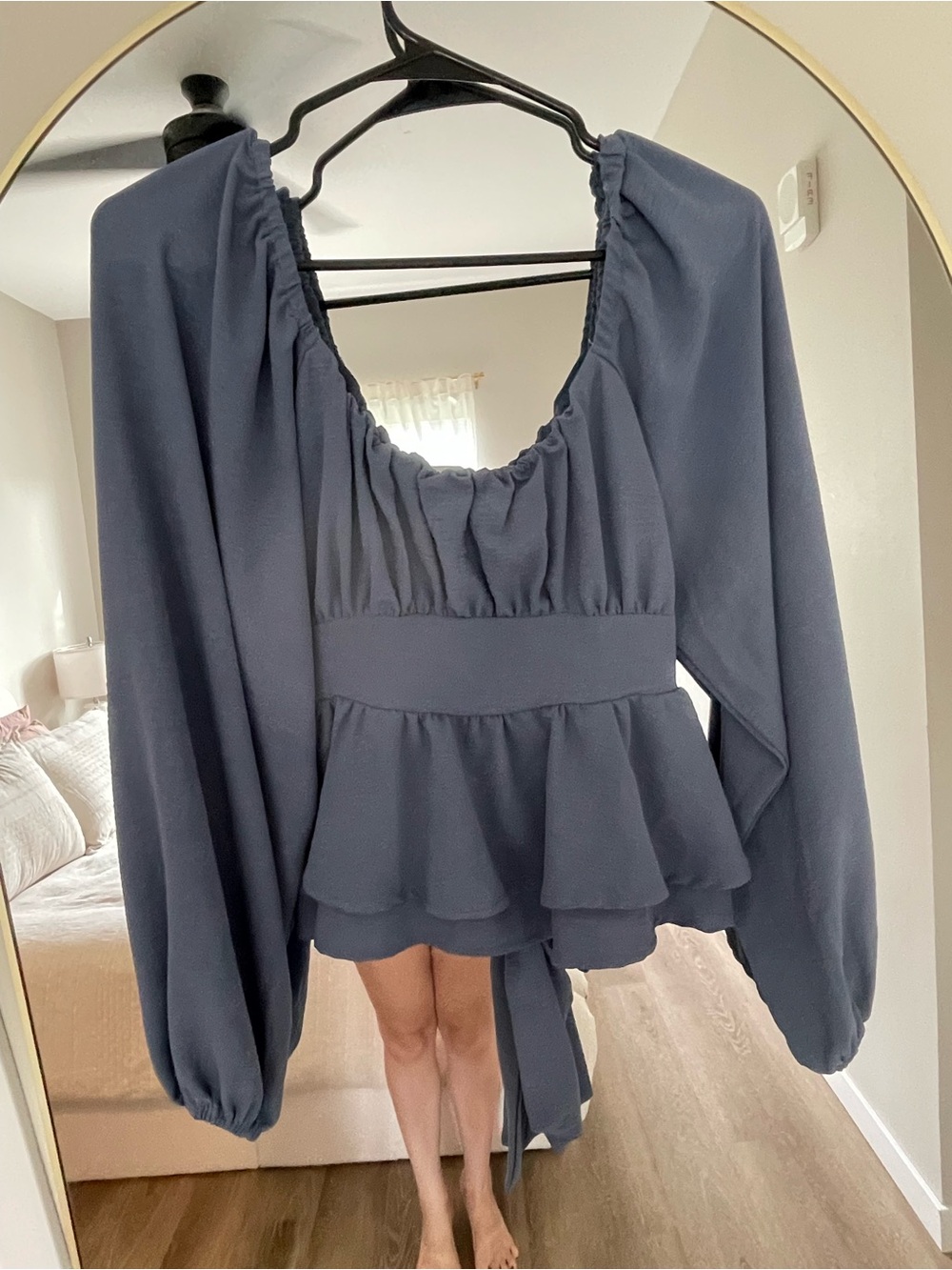 Women's Slate Blue Peplum Long-Sleeve Top